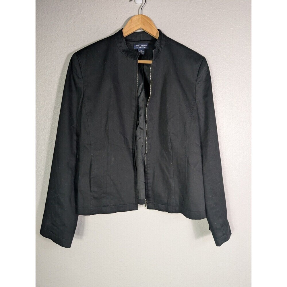 Ann Taylor Loft Jacket Woman’s Sz 14 Collarless Cotton Blend Zip Up Blazer 108